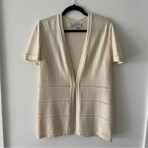St John Collection Crean and White Short Sleeve Cardigan Size Women’s 6